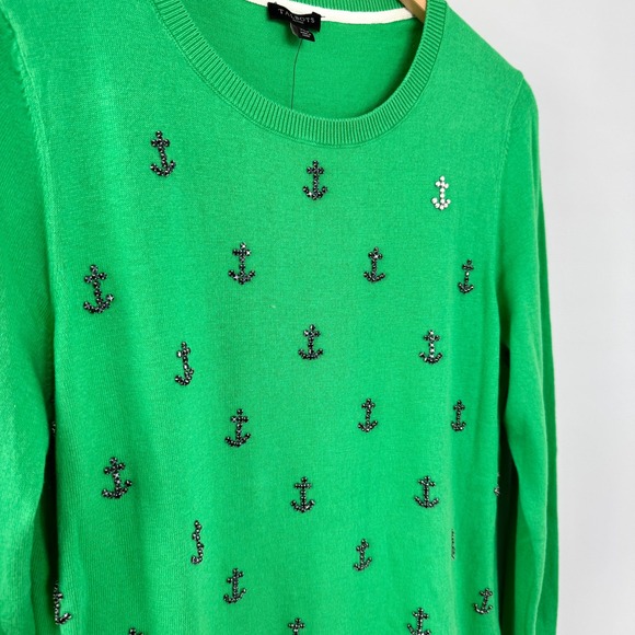 Talbots Kelly Green Anchor Embellished Long Sleeve Sweater Women's XLP - Picture 3 of 11